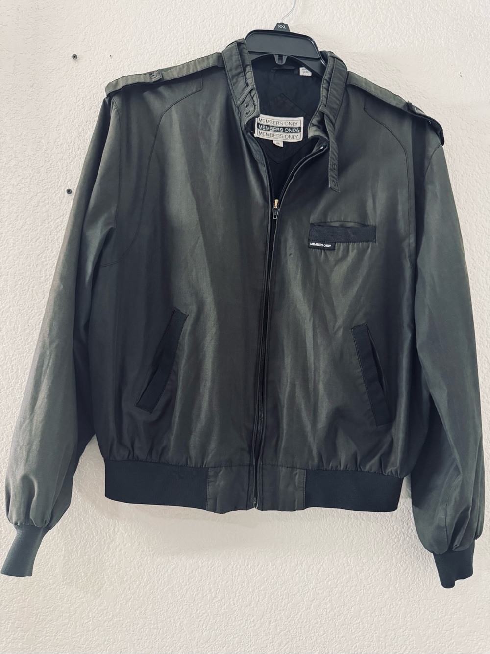 Members Only Olive Green Bomber Jacket with Black Trim